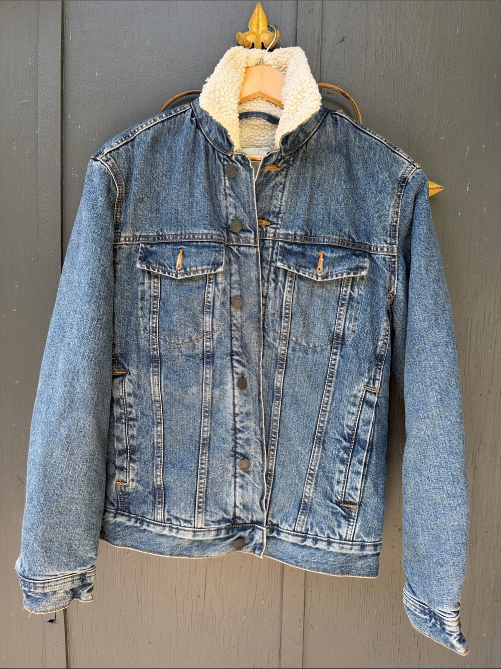 H&M Blue Denim Jacket with Cream Sherpa Lining